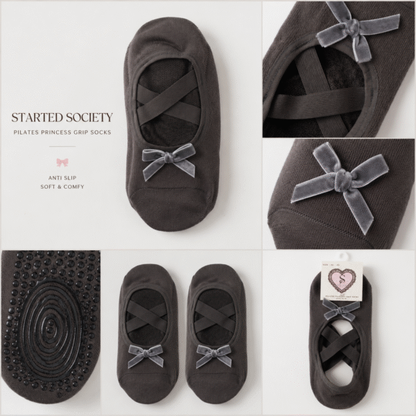 Grey bow grip socks